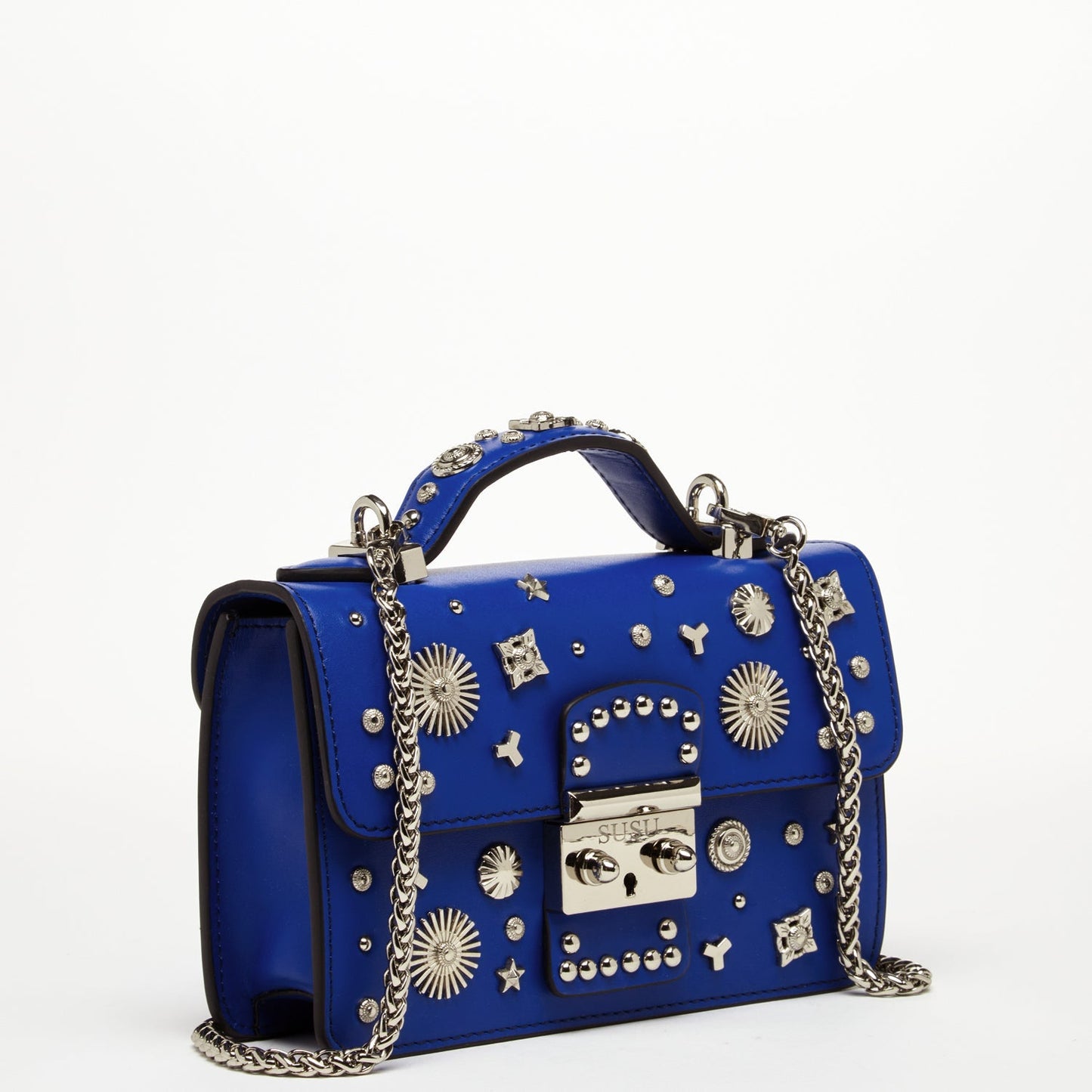SUSU Studded Small Leather Crossbody Bag Cobalt Blue Purse Women's